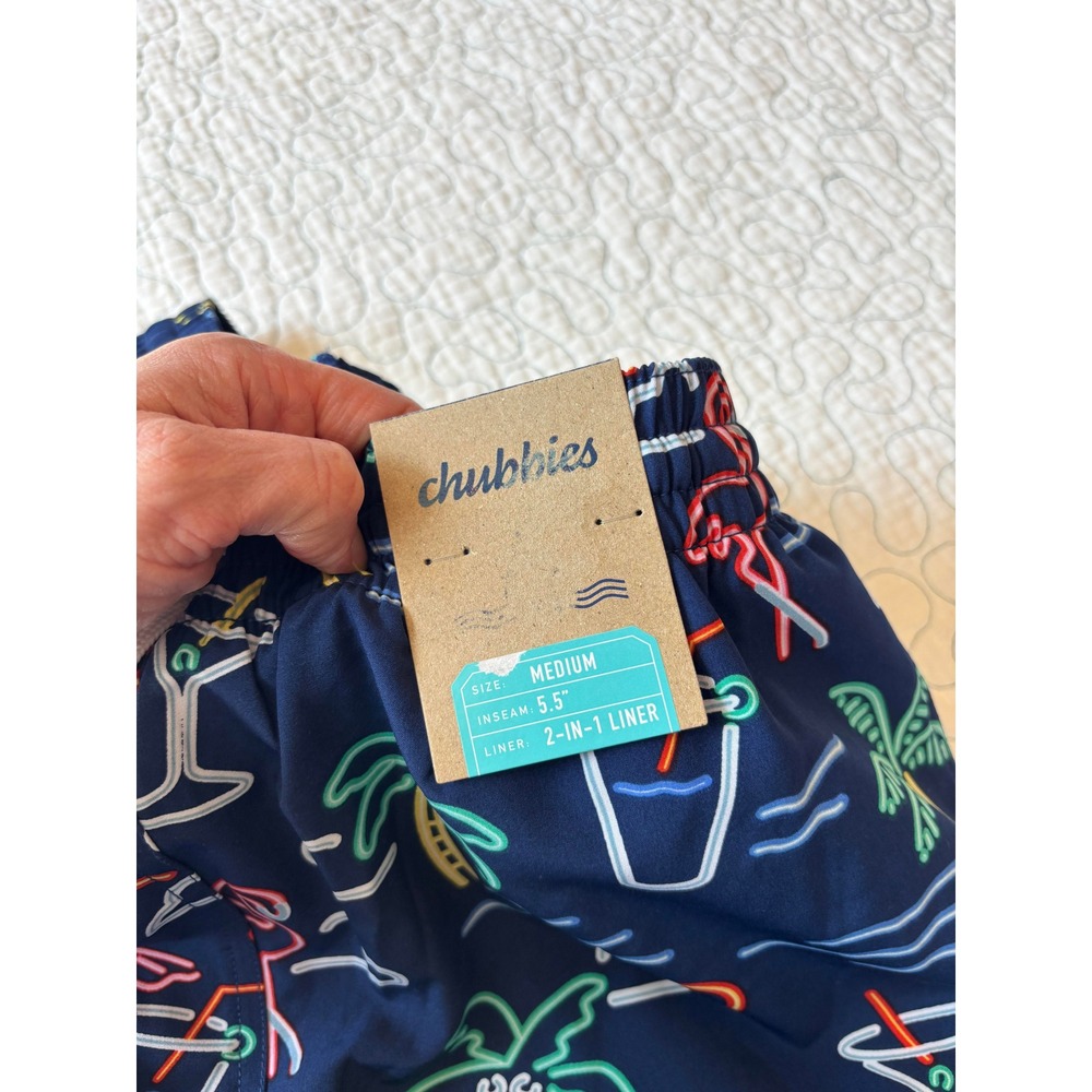 Chubbies Mens The Neon Lights 5.5 Inseam Swim Trunks Navy Blue Size Medium - Picture 5 of 6